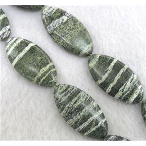 natural green Silver-line Jasper Beads, flat oval, approx 15x20mm, 15.5 inches
