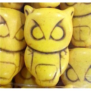 yellow owl turquoise beads, synthetical, approx 20x25mm