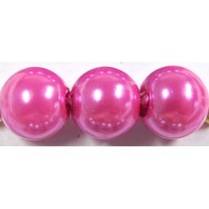 Round Glass Pearl Beads, hotpink, 14mm dia,60 beads/strand