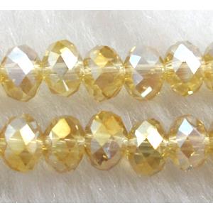 Chinese Crystal Beads, Faceted Rondelle, gold champagne AB color, 6mm dia, 100 pcs per st