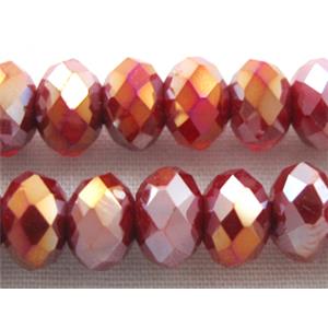 Chinese Crystal Beads, Faceted Rondelle, red AB color, 10mm dia, 72pcs per st