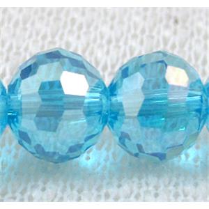 Crystal Glass Beads, 96 faceted round, aqua AB-color, approx 10mm dia, 72pcs per st