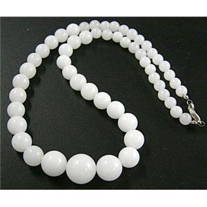 Jade Necklace, Round beads, ivory white, 6-14mm dia,16 inchlength