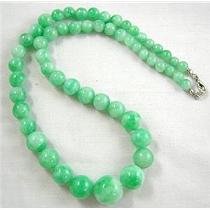 Jade Necklace, round beads, green, 6-14mm dia,16 inchlength