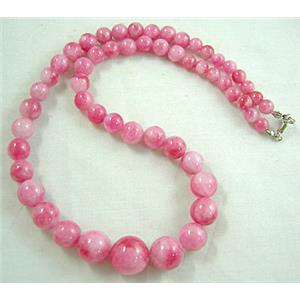 Jade Necklace, Round beads, Pink, 16 inch, 6-14mm dia,16 inchlength