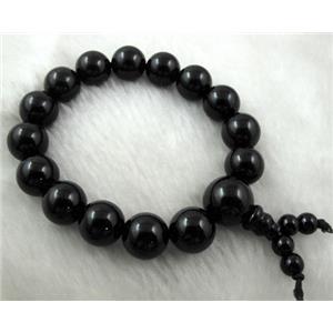 Stretch Jade bracelet, Black, 12mm dia, 8 inch length