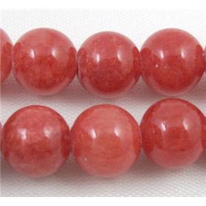red jade beads, round, stabile, approx 4mm dia, 98pcs per st
