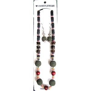 Handmade Lave Necklace and earring, 14mm dia, approx 18 inch length