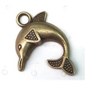 Tibetan silver dolphin pendant, non-nickel, bronze, approx 31x25mm