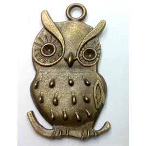 Tibetan silver owl pendant, non-nickel, bronze, approx 19x36mm