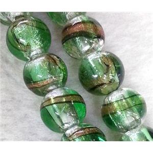lampwork bead within silver foil and stripe, round, 12mm dia