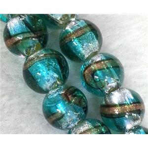 lampwork bead within silver foil and stripe, round, 12mm dia