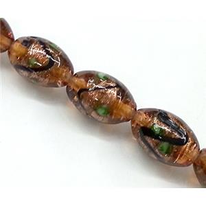 glass lampwork beads with goldsand, barrel, coffee, 11x16mm