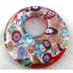 Lampwork glass pendants, silver foil, red, 50mm dia
