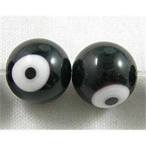 lampwork glass beads with evil eye, round, black, 12mm dia, 2eyes, 33pcs per st