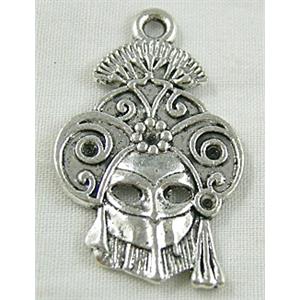 Mask Charms, Tibetan Silver Non-Nickel, 19x30mm
