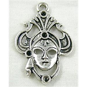 venetian lady mask charm, Tibetan Silver Non-Nickel, 20x30mm