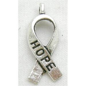 cancer ribbon, Tibetan Silver HOPE Pendant Non-Nickel, 7.5x18mm