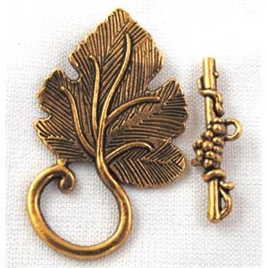 Tibetan Silver Toggle Clasps Non-Nicke, antique golden, 22x37mm,stick:25mm