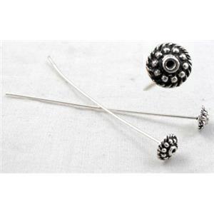Decorative Head Pin, Tibetan Silver Charms Non-Nickel, 53mm length, 6mm head