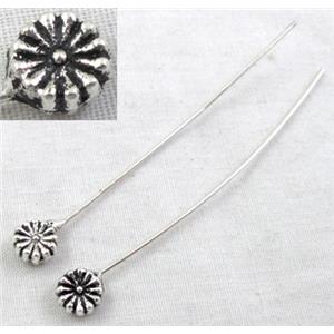 Tibetan Silver pin Charms Non-Nickel, 55mm length, pinhead:6mm dia