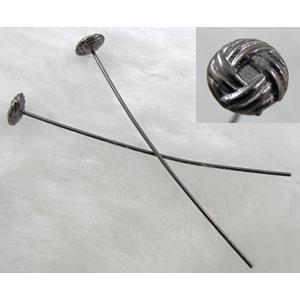 Black Decorative Head Pin, Tibetan Silver Non-Nickel, 53mm length, pinhead:6.5mm dia