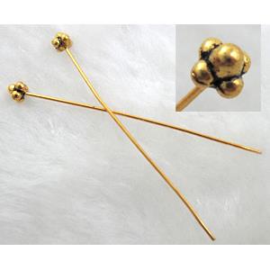 Antique Gold Tibetan Silver pin Charms Non-Nickel, 53mm length, 4x4mm head