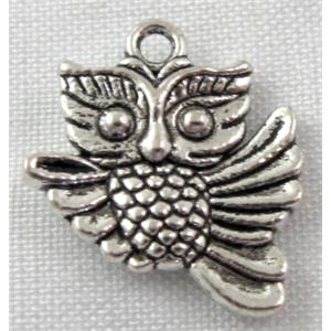 owl charm, Tibetan Silver bird pendant, Non-Nickel, 17x19mm