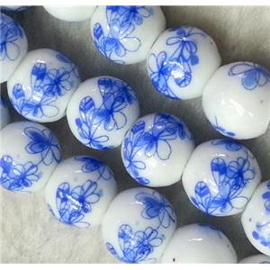 round blue and white porcelain bead, approx 12mm dia, 33pcs per st