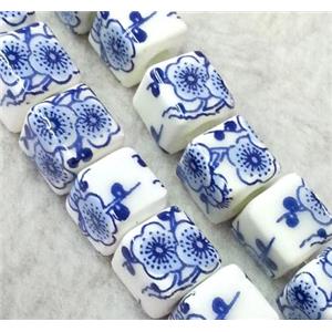 Porcelain beads, cube, approx 10x10x10mm, 3mm hole