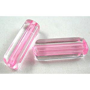 Acrylic Beads, tube, pink, 7.5x7.5mm, 25mm length, hole:2.2mm, 350pcs approx