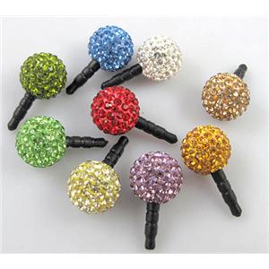 Earphone Jack Dust Cap Plug, fimo with mideast rhinestone, mixed, 10mm dia,22mm length