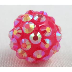 Round crystal rhinestone bead, red AB color, 16mm dia