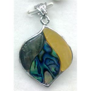 Paua Abalone shell pendant, mxied, 28x34mm