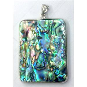 Paua Abalone shell pendant, rectangle, mxied, 30x40mm