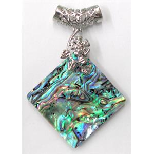 Paua Abalone shell pendant, square, mxied, 35x35mm