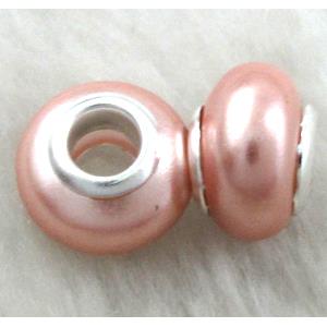 pearlized shell beads, rondelle, pink, approx 14mm dia, hole:5mm