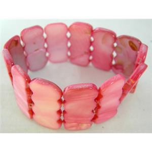 freshwater shell bracelet, stretchy, red, 30mm wide,60mm diameter