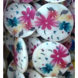 graphical Shell Beads, flat round, 30mm dia, 13pcs per st
