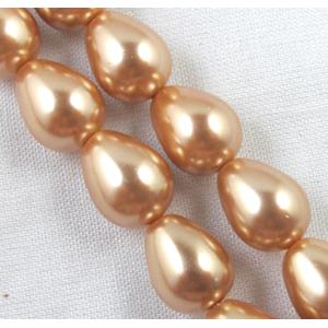 Pearlized Shell Beads, teardrop, approx 8x12mm, 33pcs per st