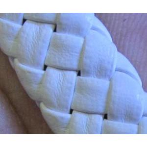 PU leather Cord, white, braided, approx 10mm wide