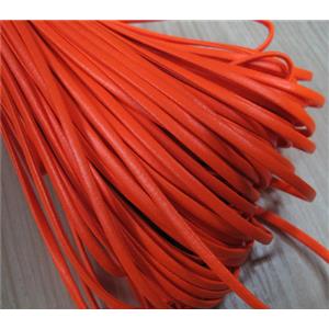 PU leather Cord, flat, orange, approx 4mm wide