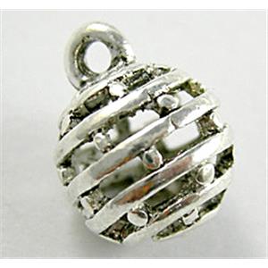 Tibetan Silver round ball with hanger, 11mm dia, 14mm length