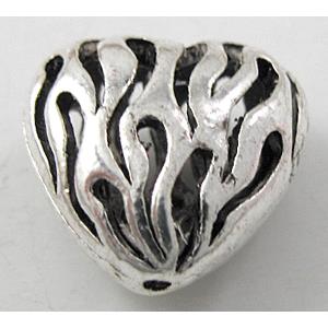 Tibetan Silver Charms heart beads, 14.5mm dia, 8.2mm thick