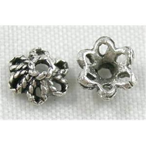 bead caps, tibetan silver, non-nickel, 6mm dia