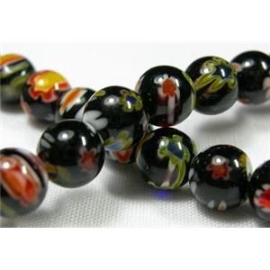 16 inch string round multi flower millefiori glass, 6mm diameter, 66beads per st.