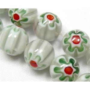 Round Millefiori glass-single flower, 8mm dia, 50beads per st.