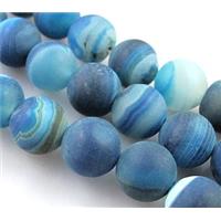 round matte blue Stripe Agate Stone beads, 10mm dia, approx 39pcs per st