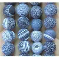 black frosted Crackle Agate Stone beads, round, 8mm dia, 50pcs per st
