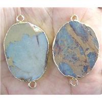 SnakeSkin Jasper slab connector, freeform, gold plated, approx 20-40mm